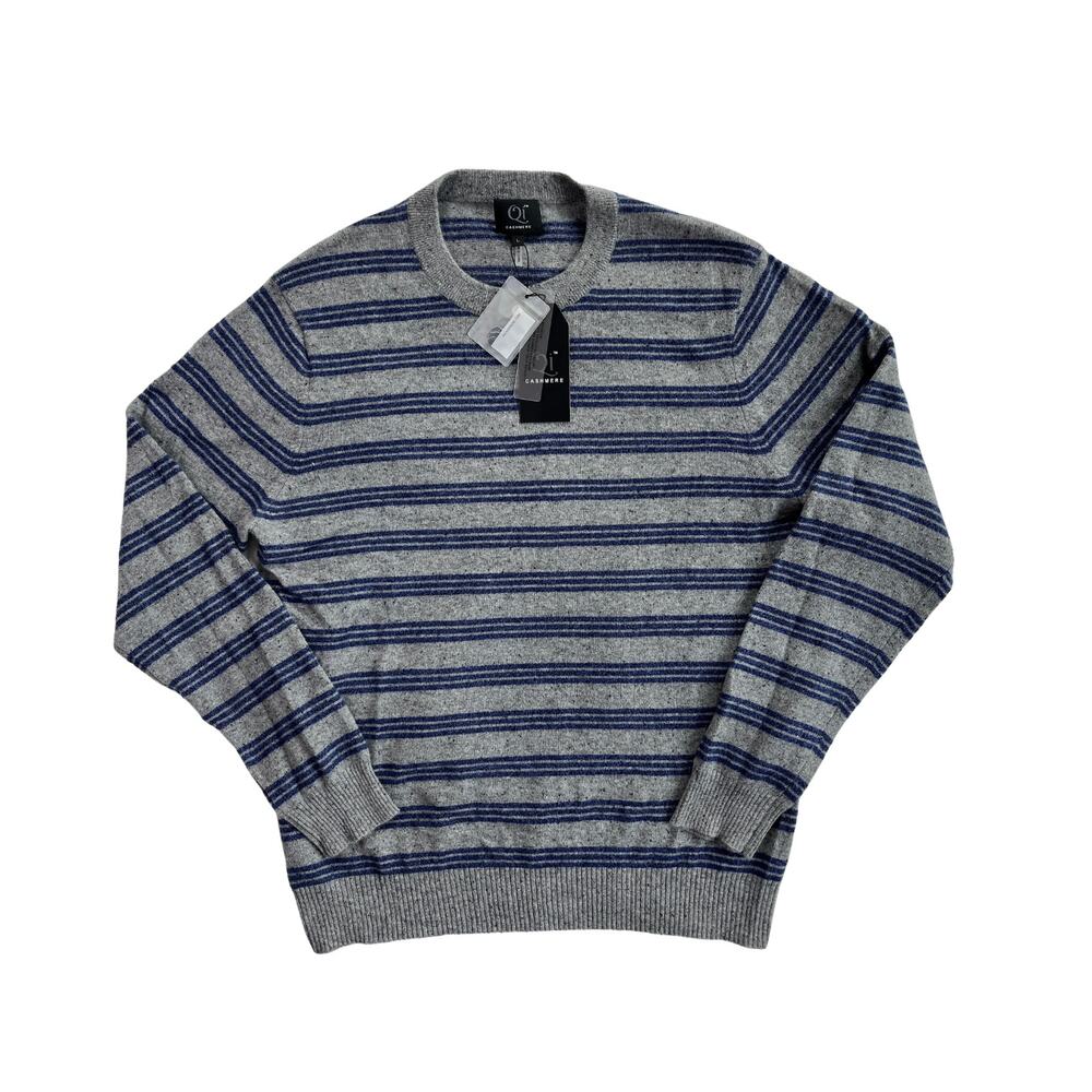 1-31 QI CASHMERE Men's 100% Cashmere Speckled Sweater Crew Neck Striped Large